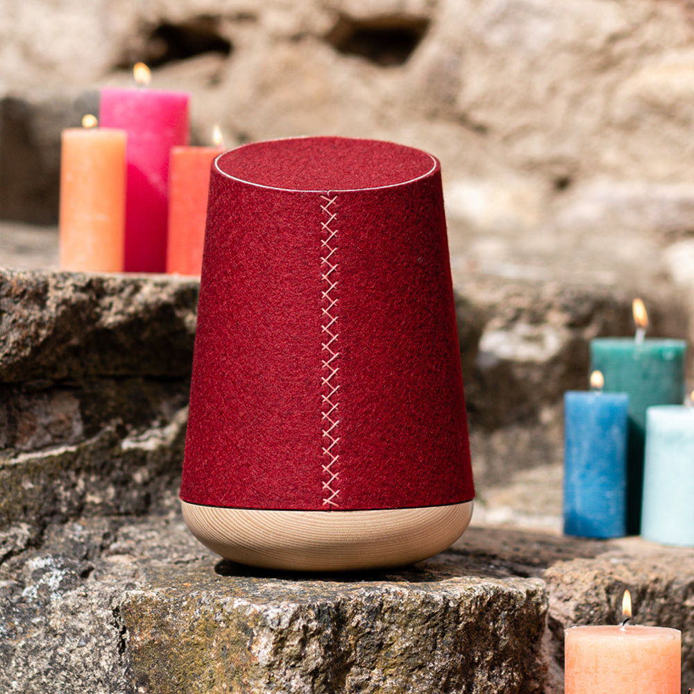 Holz-Filzurne "Mohnblumenrot"