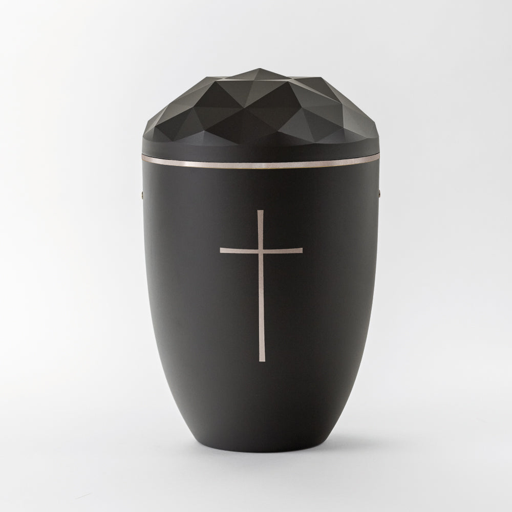 Reliefurne mit Dekor "Symbol Kreuz, silber"