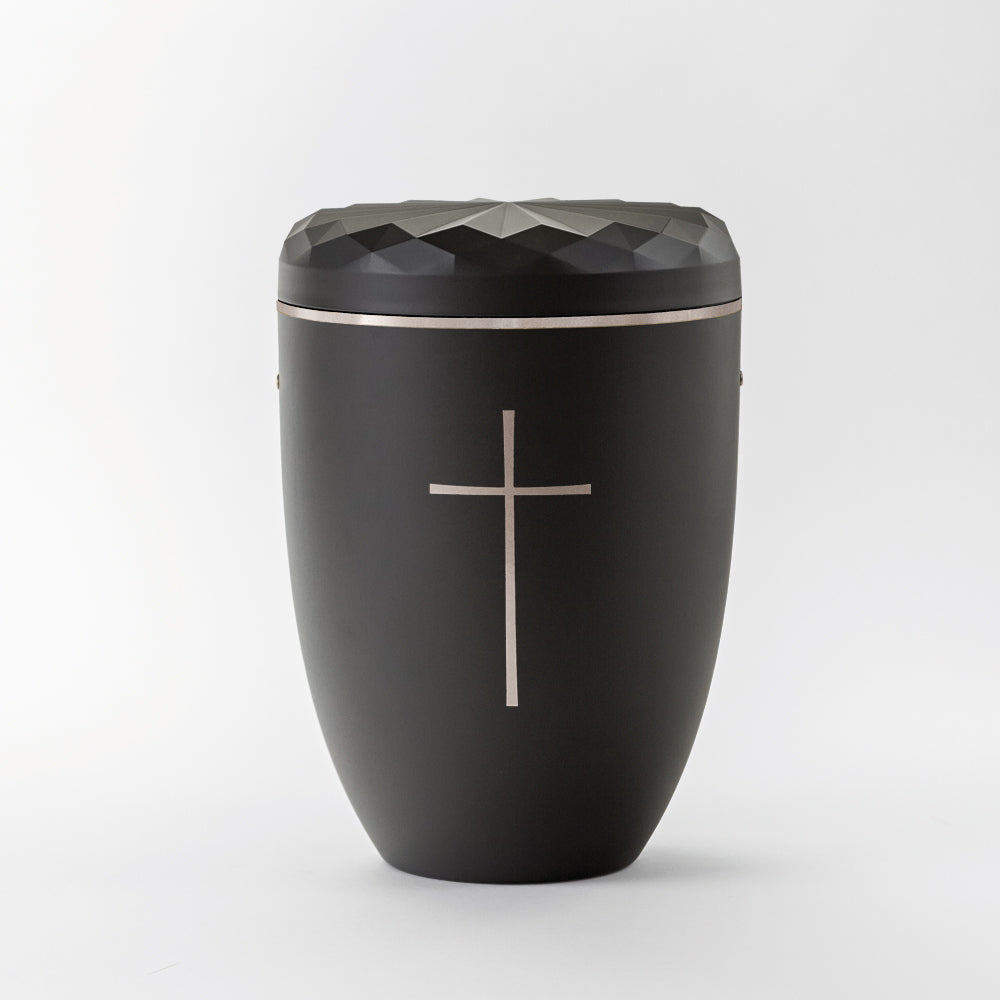 Reliefurne mit Dekor "Symbol Kreuz, silber"